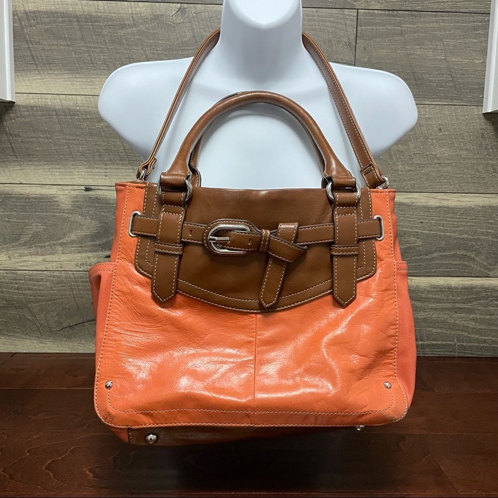 Tignanello Leather Shoulder Handbag Purse Burnt Orange and Brown